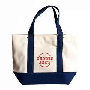Trader Joe’s Mini Canvas Tote Bag - Navy Blue & Cream, Reusable, New with Tags